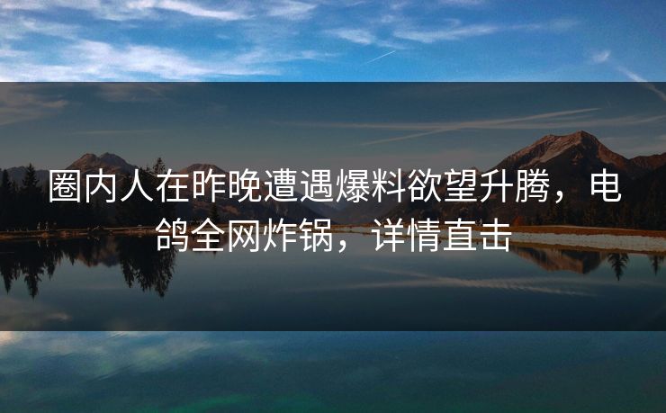 圈内人在昨晚遭遇爆料欲望升腾，电鸽全网炸锅，详情直击