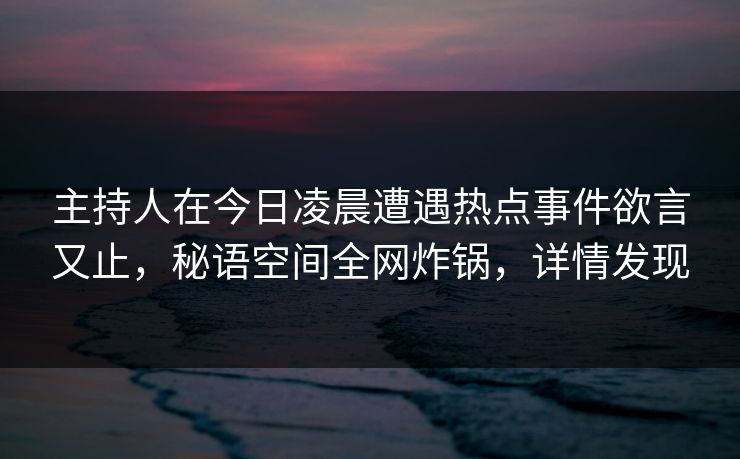 主持人在今日凌晨遭遇热点事件欲言又止,秘语空间全网炸锅,详情发现